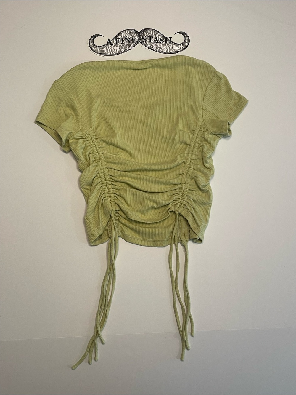 Intimately Free People Top Notch Tee Ribbed Ruched Drawstring Top Green Medium - Picture 4 of 4